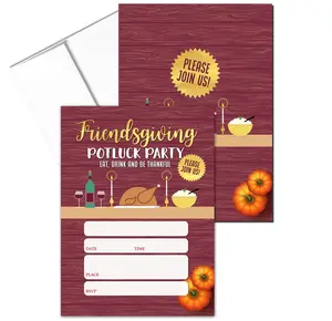 Stonehouse Collection Friendsgiving Party Invitations, Fill in the Blank Potluck Party Invites, Double Sided, 25 Cards with Envelopes