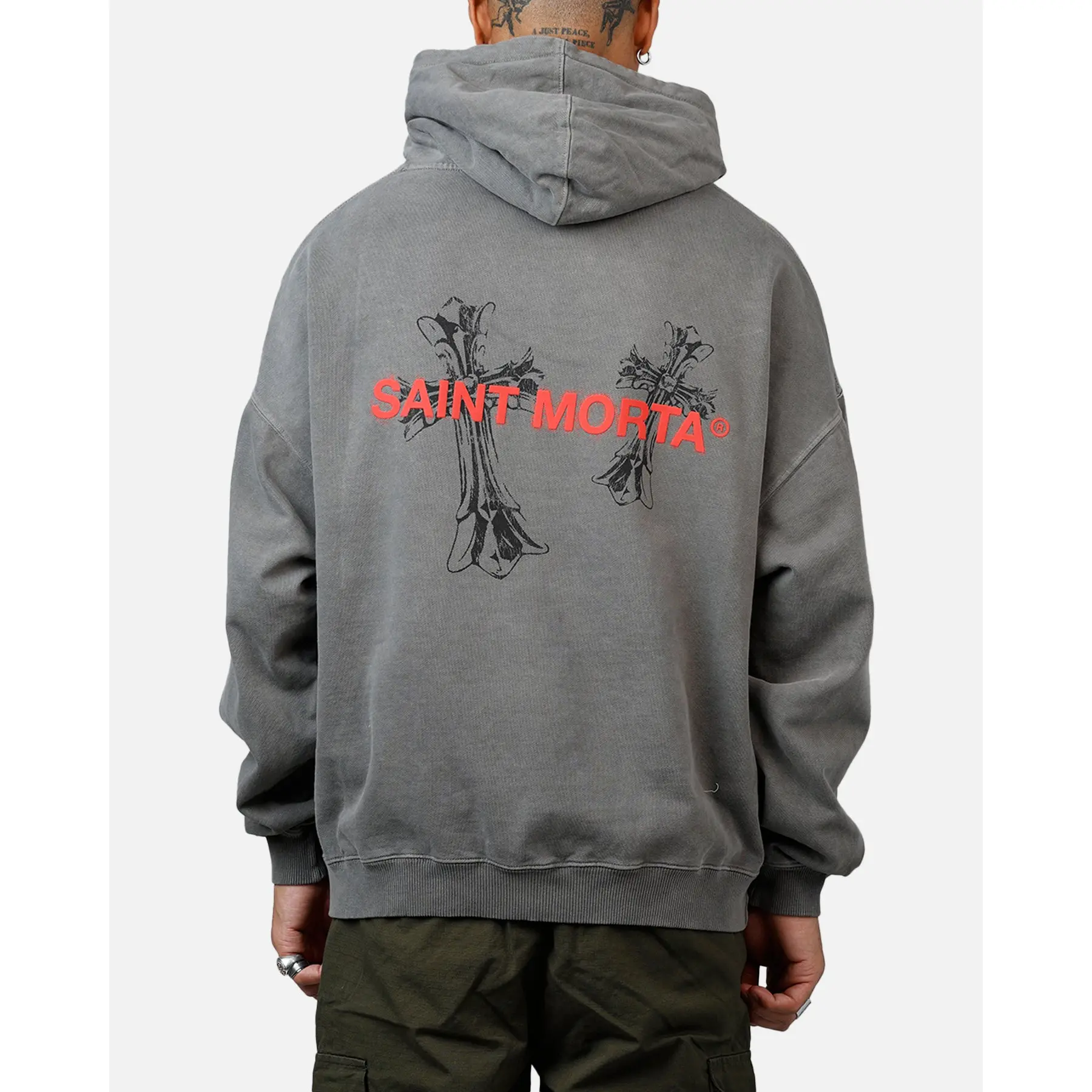 Saint Morta Memoriam Boxy Hoodie Washed Charcoal