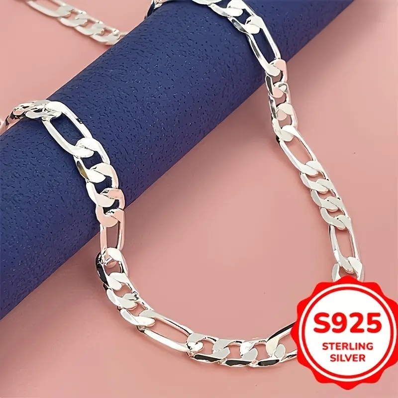 Elegant 925 Silver Figaro Chain Necklace - Nickel Zinc Lead-free, Suitable for Daily Wear and Special Occasions