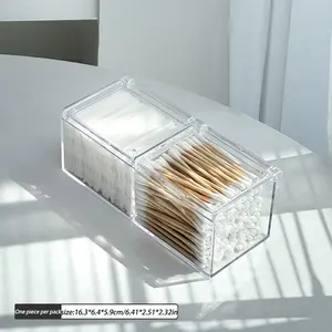1 Cosmetic Storage Box, Swab Storage Box, Acrylic Swab Case, Makeup Pad Organizer, Powder Puff and Beauty Sponge Storage Box, Transparent Desktop Swab Container for Storing Makeup Pads, Swabs, and Dental Floss Dispensers
