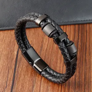 US-FASHION - Charm Braid Rope Bracelet For Men Stainless Steel Magnetic Buckle Genuine Leather Bracelets & Bangles Male Female Jewelry