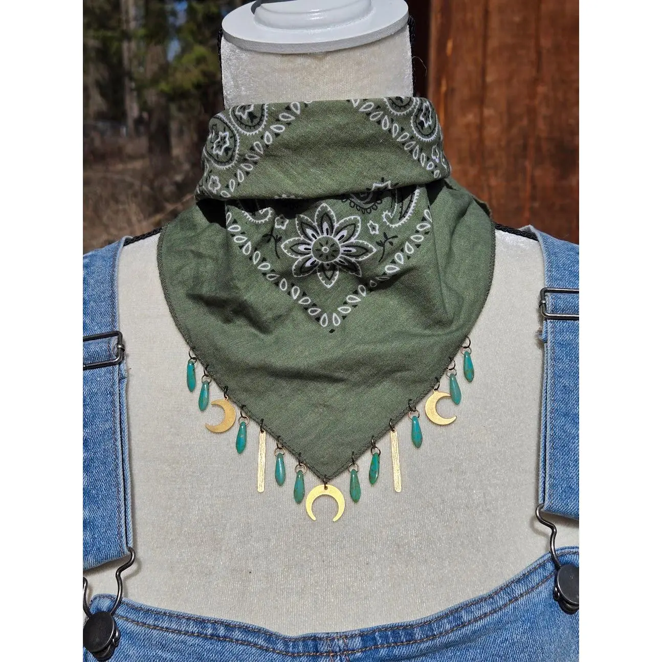 Green & Gold Beaded Bandana