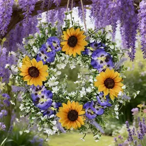 Viola Wreath, Sunflower Daisy Flower Ring, Artificial Wisteria Flowers, Lifelike Artificial Flower, Spring Summer Home Decor, Outdoor Garden Door Wall Window Decoration, Easter Mother's Day Wedding