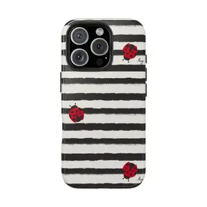 Chic Stripe Ladybug Phone Case, Gorgeous & Stylish Phone Case For Girl compatible with the iPhone 17 Pro Max Compatible with Samsung Galaxy S25