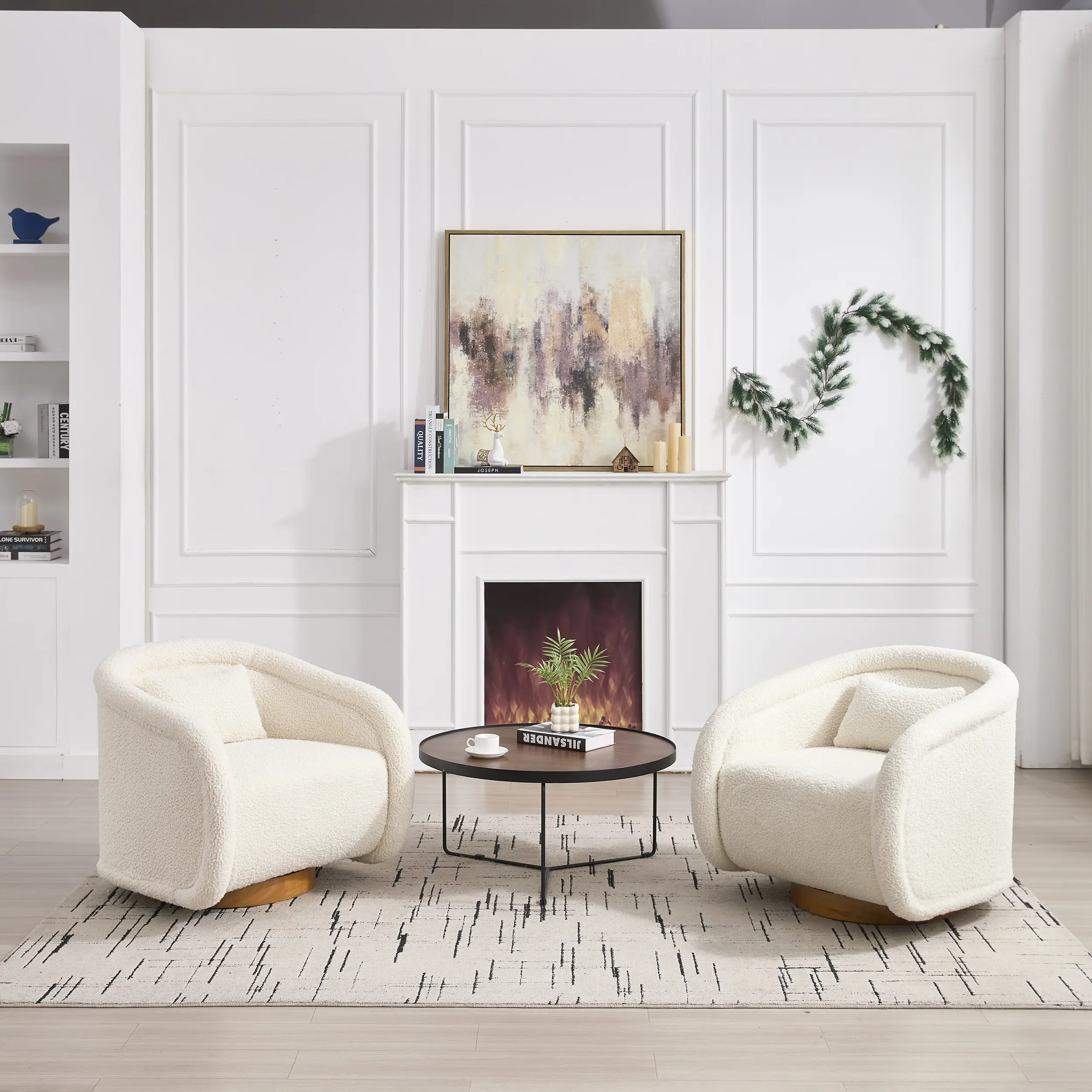 Swivel Accent Chair, 360-degree Swivel Barrel Chair with Teddy Upholstery, Comfy Pumpkin-Shaped Swivel Chair for Living Room, Bedroom, or Office