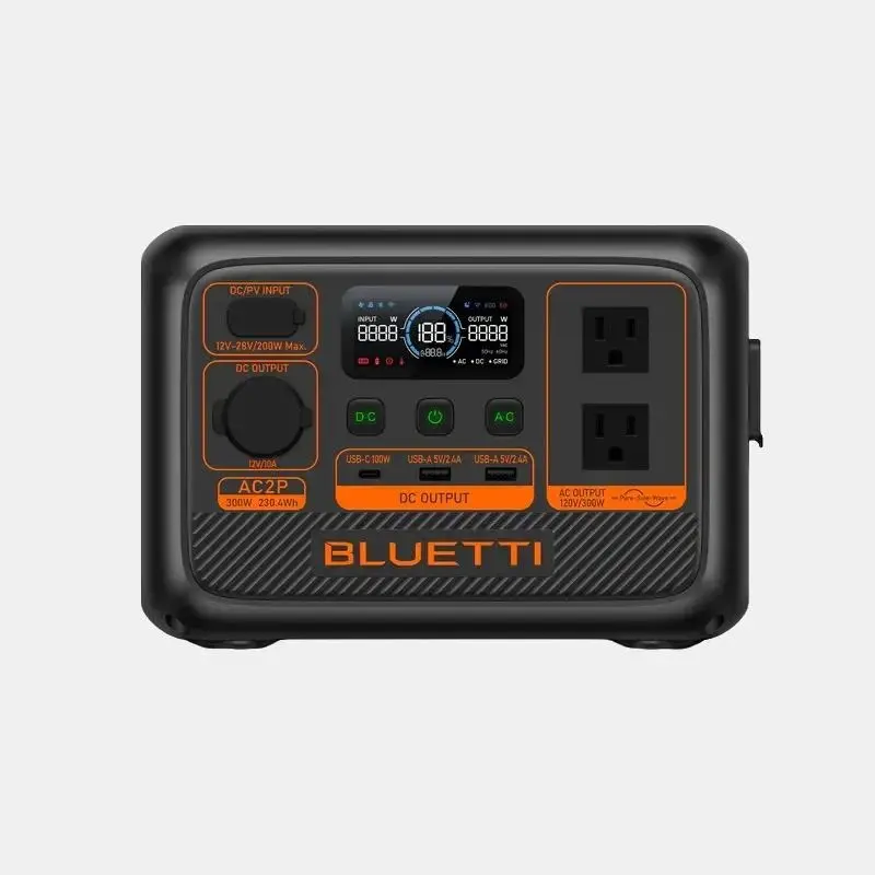 BLUETTI AC2P Portable Power Station 230.4 Wh LiFePO4 Battery Backup 2 300W AC Outlets Fast Charge 45 Min Solar Generator for Camping Optional Solar Panel