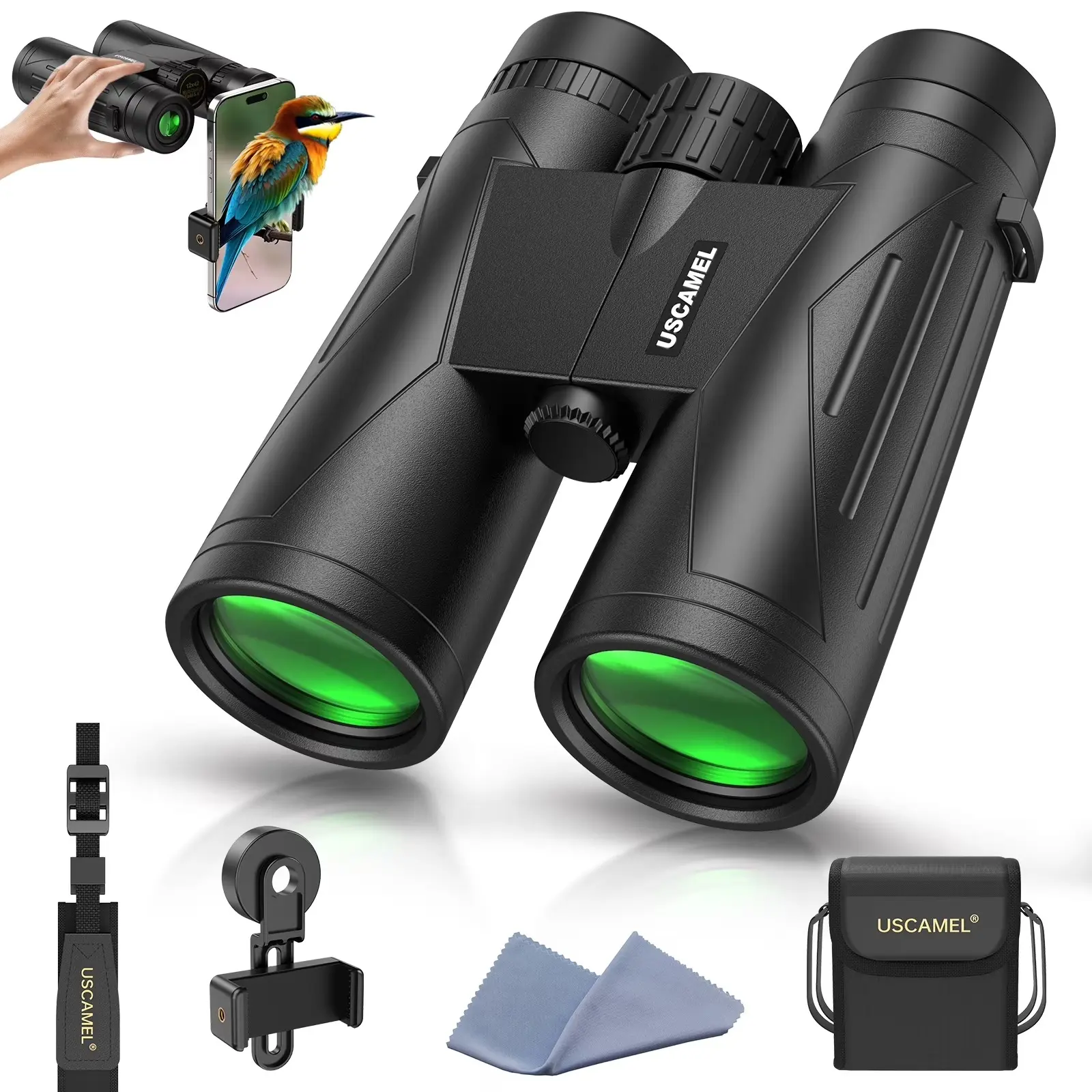 12x42 Binoculars for Adults & Kids, High-Powered Binoculars Waterproof Optics BAK4 Binoculars with Low-Light Vision for Bird Watching Hunting Outdoor Activities