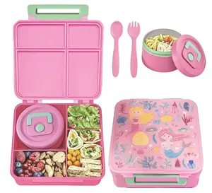Insulated Lunch Container Set, 4-Compartment Leak Resistant Bento Box With 8Oz Thermal Soup Cup And Eating Utensils, Portable Food Storage Kit For School Office Travel