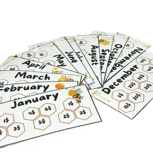 Bee Hive Mini Savings Challenge Laminated Trackers - A6 Size - Set of 12 Monthly Savings Challenges - Includes 3x6 in Envelopes & Dashboard Cover Office Stationery Supplies