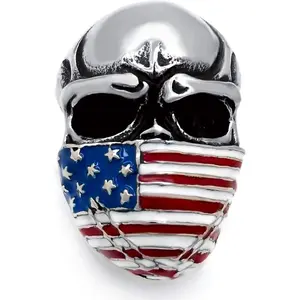 Men's Stainless Steel Ring American Flag Mask Skull Biker Rings, Us size 7 to 15