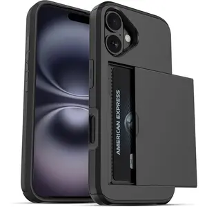 for iPhone 17 16 15 14 13 12 11 Wallet Case, Credit Card Holder for 2 Cards Slide Cover, Hidden Pocket for IDs License, Protective Dual Layer Slim Wallet Phone Case for iPhone 17 Air Men Women, Casing, Accessories, Phone Protector