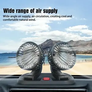 Dual Head Car Fan USB Powered, 360° Adjustable Strong Wind Cooling Fan, Quiet Portable Dashboard Fan for Car Truck SUV RV, Summer Auto Air Circulator for Front/Rear Seat