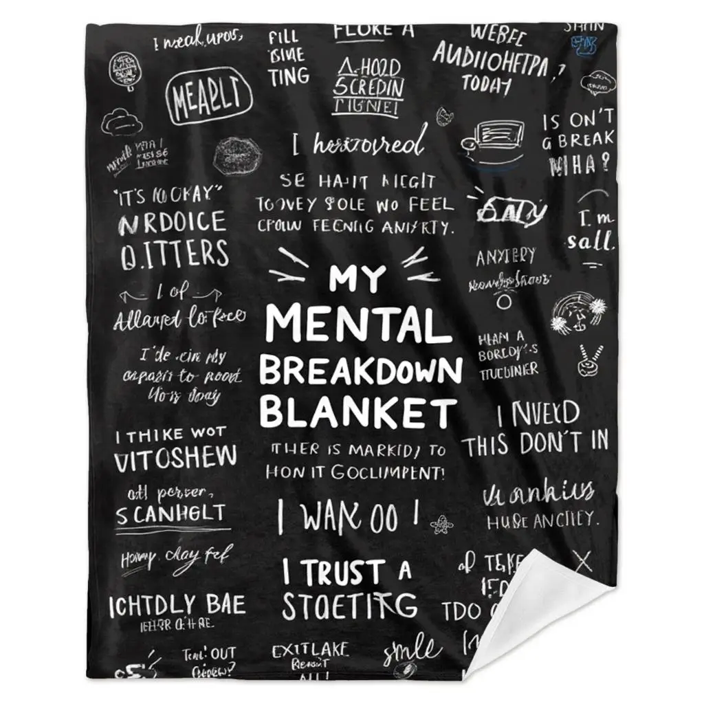 Contemporary Fleece Flannel Blanket - Rectangular, Quote Print "MY MENTAL BREAKDOWN", Soft Light Beige, All-Season Quilted, Hypoallergenic, Machine Washable, Layering Home Decor, Perfect Gift for Family, Office Item