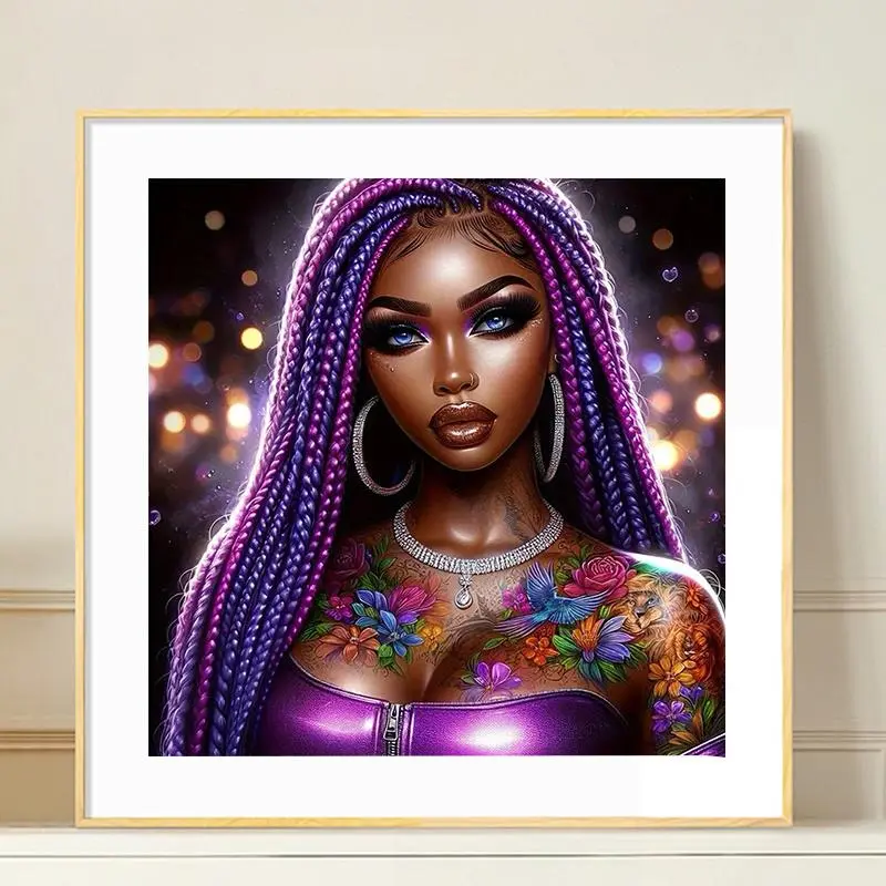 Women Portrait Pattern DIY Diamond Arts Colorful Painting Kit without Frame, 5D Diamond Decor Painting by Numbers Kit, Wall Art Decor for Home