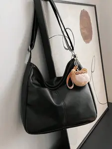 Trendy Black Soft Leather Hobo Bag, Large Capacity Casual Shoulder Tote, Minimalist Retro Crossbody, Ideal for Daily, Commute, Work & School, Stylish Oversized Handbag for Women tiktokshopspringglowup
