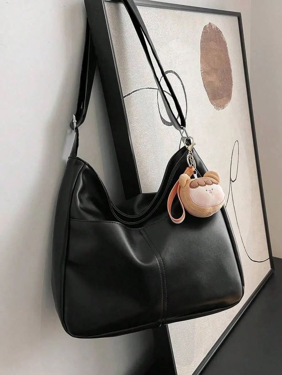 Women's Black Soft Leather Hobo Handbag - Adjustable Shoulder, Chic Crossbody, Fashionable Casual, Large Capacity Oversized for Daily Commute & Work, Adjustable Shoulder Bag, Chic Crossbody Bag