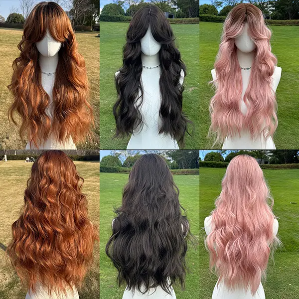 SMILCO Women's Heat Resistant Full Machine Wig, 28-in Dark Brown Medium Wave with Bangs, Natural Stylish Appearance Wigs for Women, Christmas & Any Occasion Use, SM424-2