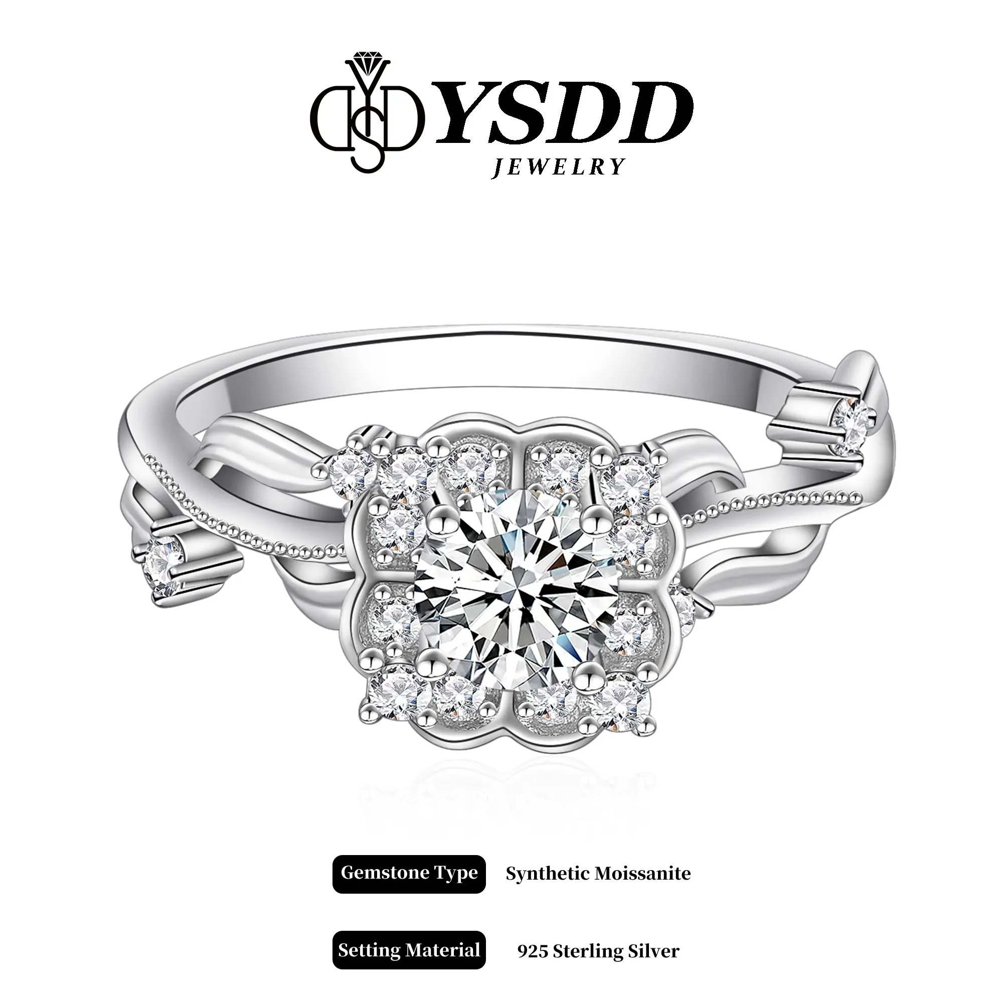 【#284 Clover】Four Leaf Clover Moissanite Ring in 925 Sterling Silver 1/2Carat