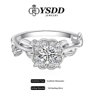 【#284 Clover】Four Leaf Clover Moissanite Ring in 925 Sterling Silver 1/2Carat