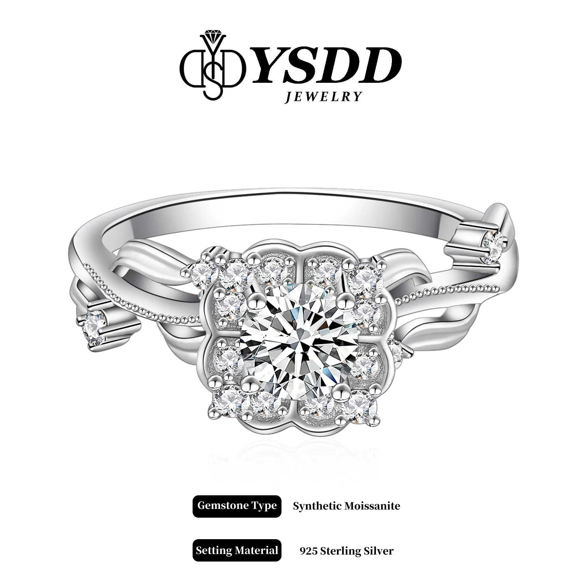 【#284 Clover】Four Leaf Clover Moissanite Ring in 925 Sterling Silver 1/2Carat