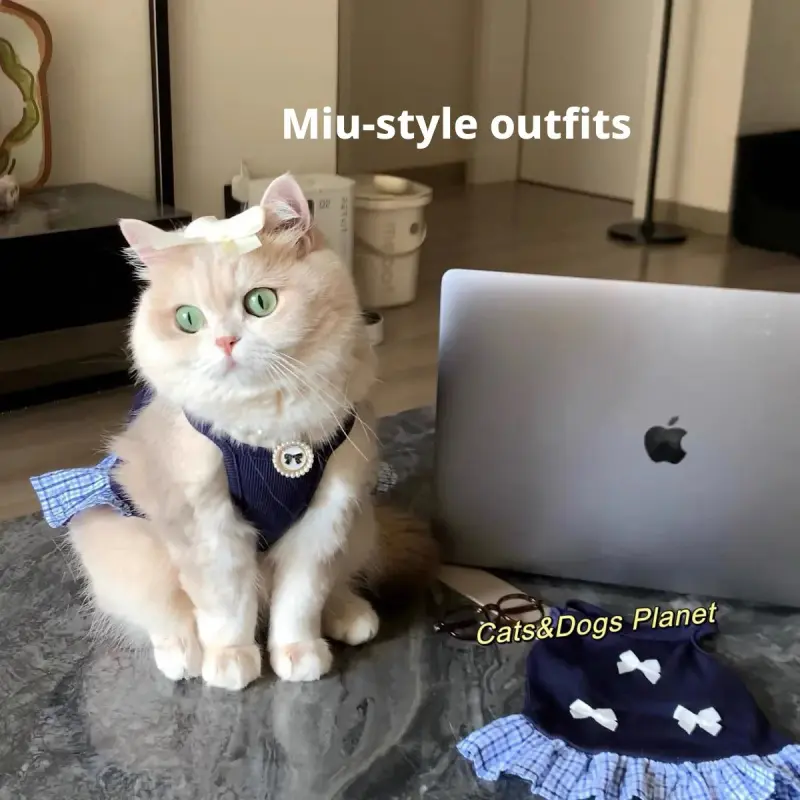 Summer Cat Dress with Bowknot, Breathable Thin Fabric Pet Outfit Costumes for Small Dogs Cats, Anti-Shedding Kitten Clothes for Ragdoll and Other Breeds, Kitty