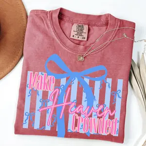 Comfort Color Make Heaven Crowded Bow T-Shirt, Cute Coquette Christian Aesthetic Christian TShirt, Preppy Religious Tee, Jesus God T-Shirt