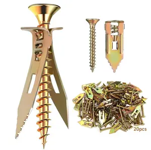 40Pcs Self-Drilling Drywall Anchors & Screws Kit 20 Bolts 20 Screws Zinc Plated Steel Heavy Duty No Drill for TV Shelf Straps Gypsum Boards Cabinets Home Office Organization