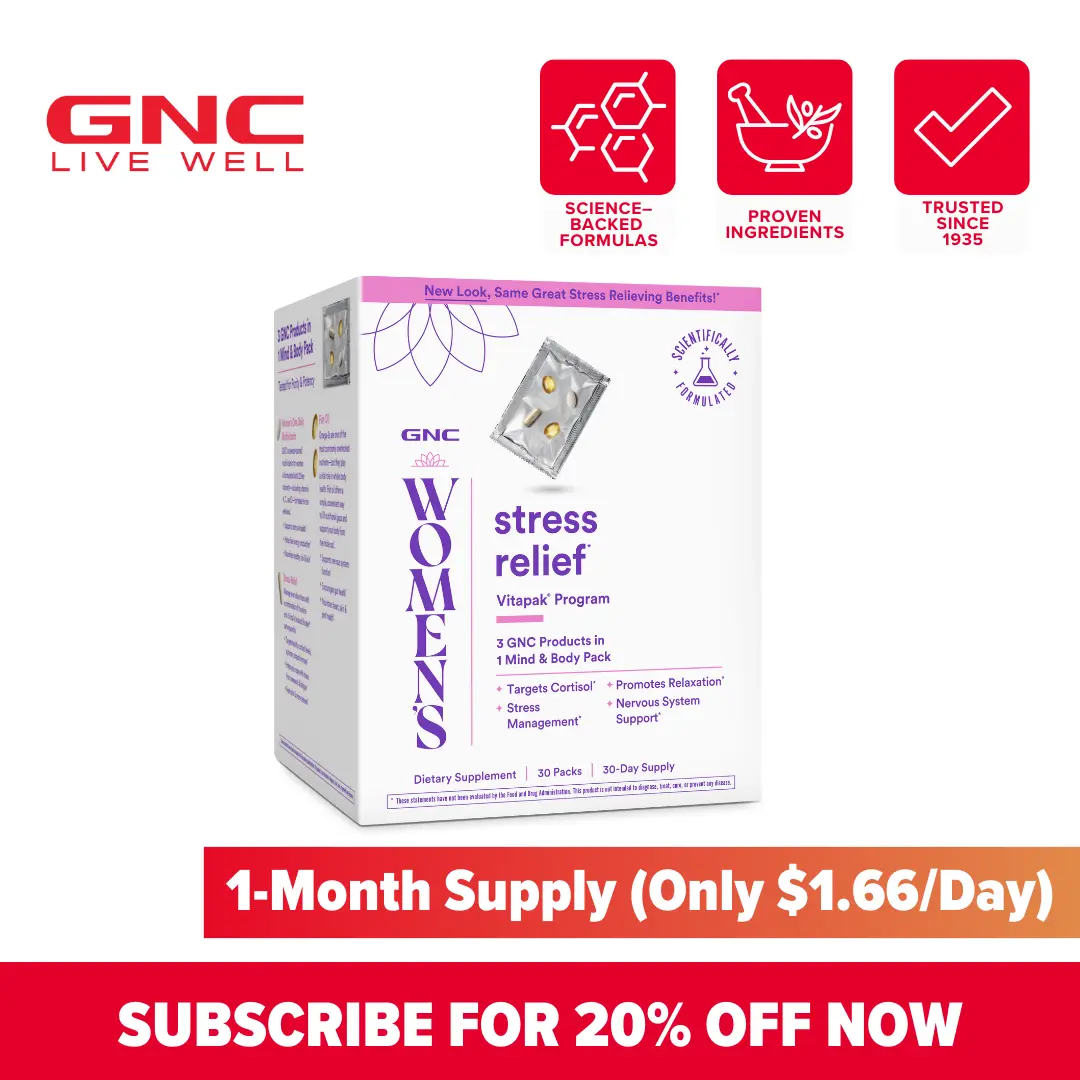 GNC Women's Stress Relief Vitapak, Stress & Cortisol Management with Cognitive Support, 30 Count