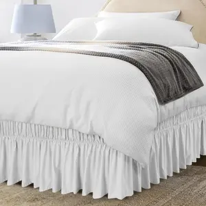 Elastic Bed Ruffle - Easy Wrap Around Ruffle - Microfiber Bed Skirt with Adjustable Elastic Belt 16 Inch Tailored Drop - Hotel Quality Bedskirt, Fade Resistant (, White)