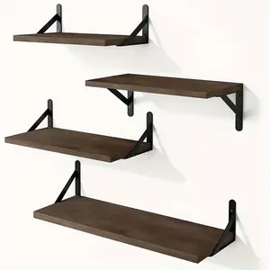 4pcs Rustic Floating Shelves for Wall, Shelves for Storage Make The Most Of Empty Walls, Wall Mounted Shelf for Home Decor, Bedroom, Living Room Office Pictures Books And Plants (Walnut), for Halloween And Christmas, Floating Shelves