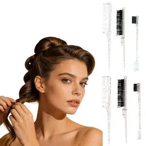 Transparent Hair Brush Set, 3-Piece Beauty Kit, Dual-Head Eyebrow Brush, Sectional Tail Comb, Easy Braiding, Durable Design