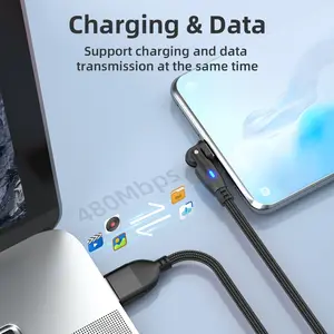 180 Degree Rotating Charging Cable, Type C Charging, Qc3.0 Fast Charge Support, Max Power 18w, Nylon Braided, Suitable for Phone Tablet Gaming, Smartphone