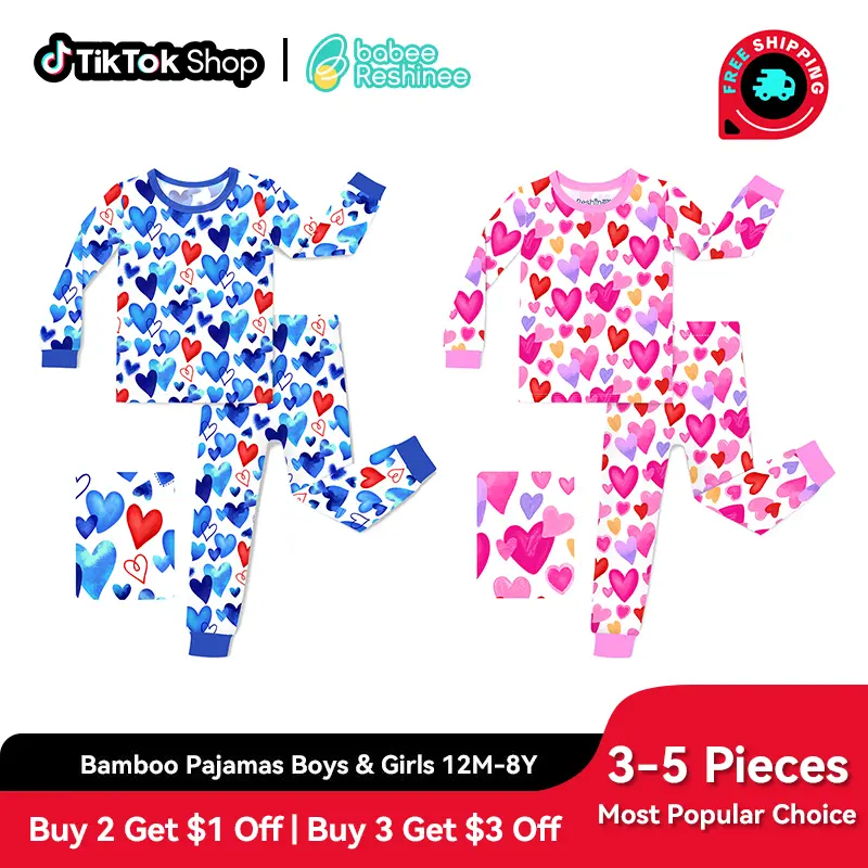 babee Reshinee Bamboo Toddler 2-Piece Snug Pajama Sets - Long Sleeve, Slim-Fitting, Moisture-Wicking, Temp-Sensing, Age-Tagged, Toddler-Safe Sleepwear for Boys & Girls (12M-8Y), Valentine's Day Gift, Age-Tagged Pajama Sets, Toddler-Safe Pajama Sets
