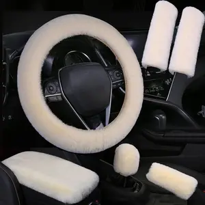 Car Steering Wheel Cover Handbrake Gaiter Gear Shift Protector Shoulder Pad Armrest Cushion Set, Car Interior Accessories, 6 Piece Kit, Car Interior Decoration