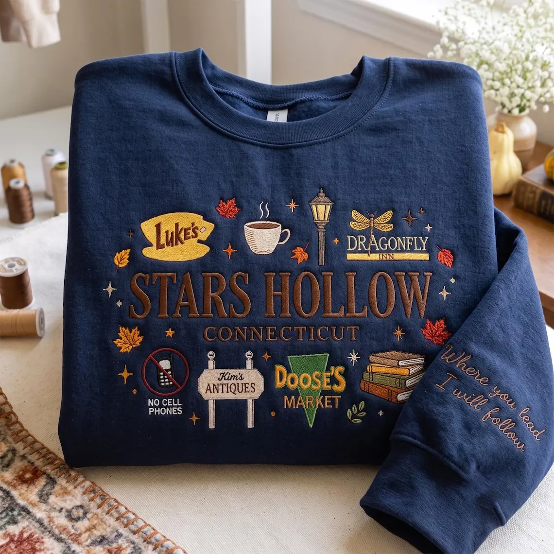 Stars Hollow Embroidered Sweatshirt, Gilmore Inspired Crewneck, Cozy Fall Embroidery Shirt, Connecticut Coffee Lover Gift, Gilmore Fan Gift