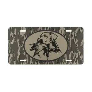 Camo License Plate, 12" x 6" Aluminum Vanity Tag for US Vehicles, Hunting Gift, Old School Bottomland Camo, Duck Hunting Dog Design, Woodland Camo Vanity Plate