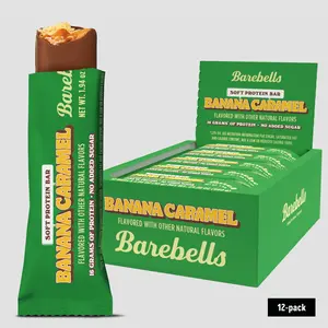 Barebells Banana Caramel Soft Protein Bar, No Added Sugar, 16 grams of High Protein, 12 Count