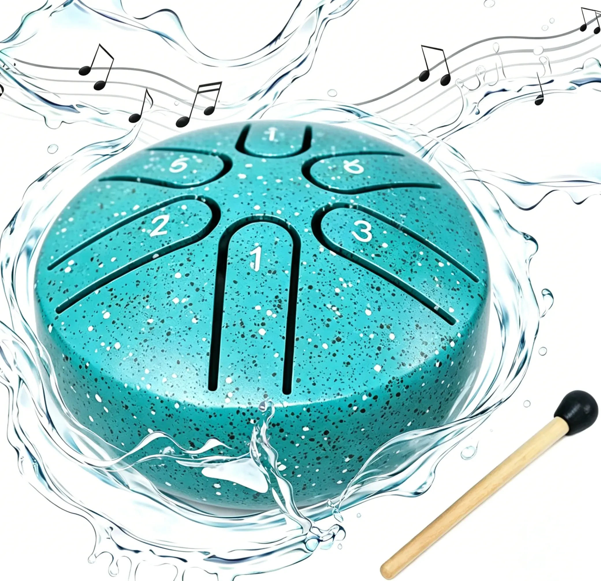 Waterproof Mini Steel Tongue Drum Rain Chime, 3 Inch 6 Notes Soothing Drum for Yoga Meditation Outdoor Camping, Green