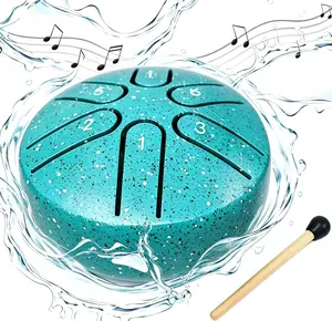 Waterproof Mini Steel Tongue Drum Rain Chime, 3 Inch 6 Notes Soothing Drum for Yoga Meditation Outdoor Camping, Green
