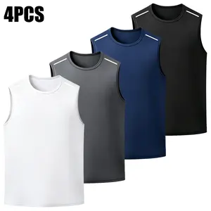 Pack of 4 — Men’s mesh tank tops, lightweight knit sleeveless T-shirts, 150 GSM, 100% polyester fabric, loose fit, a gym essential for muscular men, men’s tops