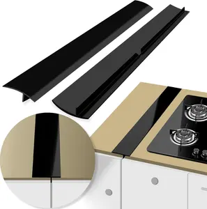 2 Pack Flexible Kitchen Stove Gap Covers, Silicone Gap Fillers Between Counter and Stovetop, Oven, Washer, Dryer, Easy to Wipe, Food grade (Black, 21 Inches)