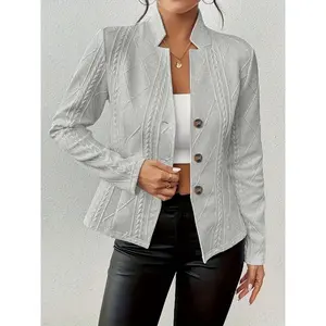Textured Fabric Waist Button Blazer Thin Jacket