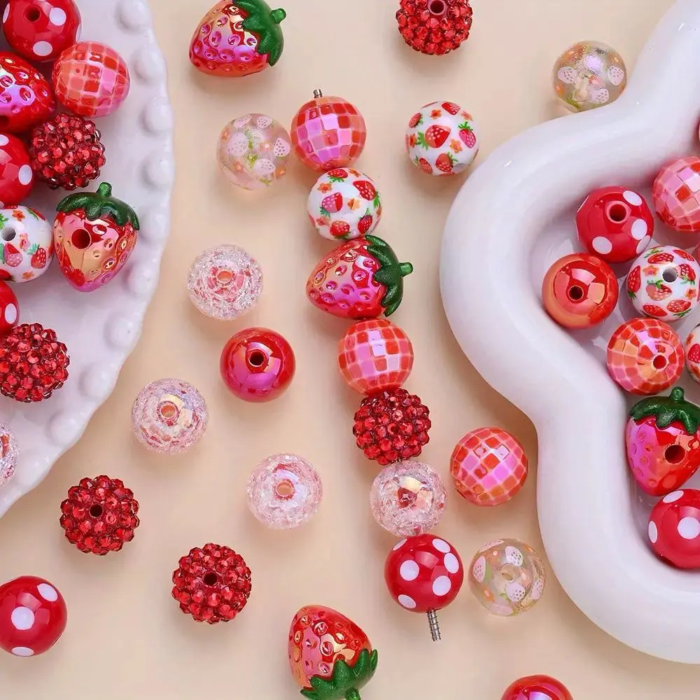 Tara(20161)gc.P41-Mix Style Sweet Strawberry Pen/Chain Beads 4pcs/bag