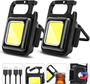 2-Pack Rechargeable COB Keychain Work Lights – EDC Flashlight with Folding Stand & Bottle Opener for Camping, Fishing, and Emergencies