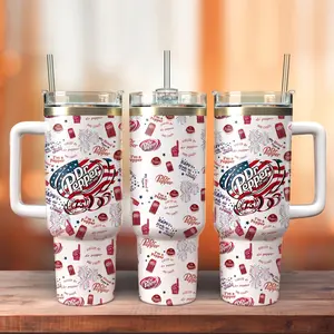 My Pepper Cup 40oz Insulated Tumbler With Handle & Straw, Classic Pepper 23 Flavors Stainless Steel Travel Mug, Burgundy Soda Lover Cup, Retro Soft Drink Drinkware, Pepper Fan Gift, Vacuum Insulated Mug