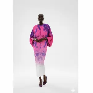 Abstract Ombre Pleated Kaftan Dress