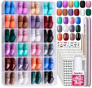 24Pack Short Press On Nails, 576Pcs Round Press On Nails, Matte and Glossy Short Fake Nails With Glue