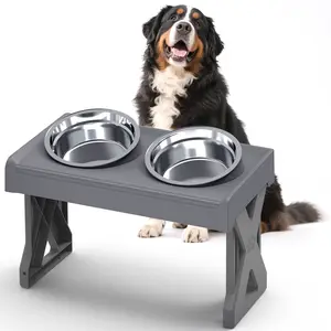 Fsitego Elevated Dog Bowls, 3 Height Adjustable Large Breed Raised Dogs Bowl Stand with 2 Thick Stainless Steel Food Bowls Non-Slip Feeder