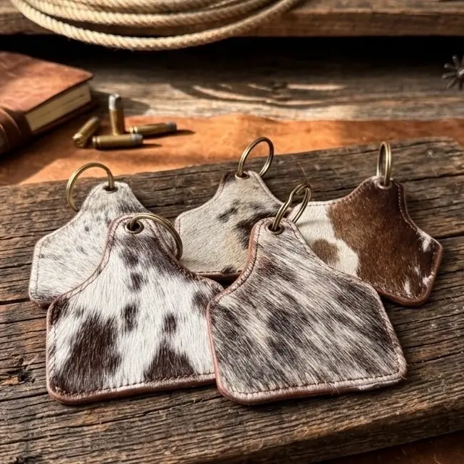 Cowhide keychains ear tags