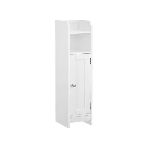 VASAGLE Slim Sturdy Wood Floor Standing Cabinet - Modern Upright Bathroom Furniture, Wall-Mountable Narrow Entryway Cabinet with Door, Adjustable Shelf, Toilet Paper Holder for Small Spaces | Indoor Cupboard Furniture